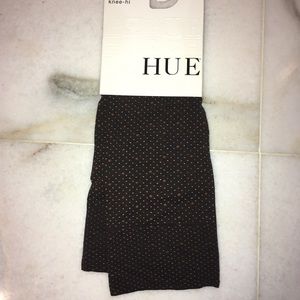 Hue brown colored knee high socks with polka dots.